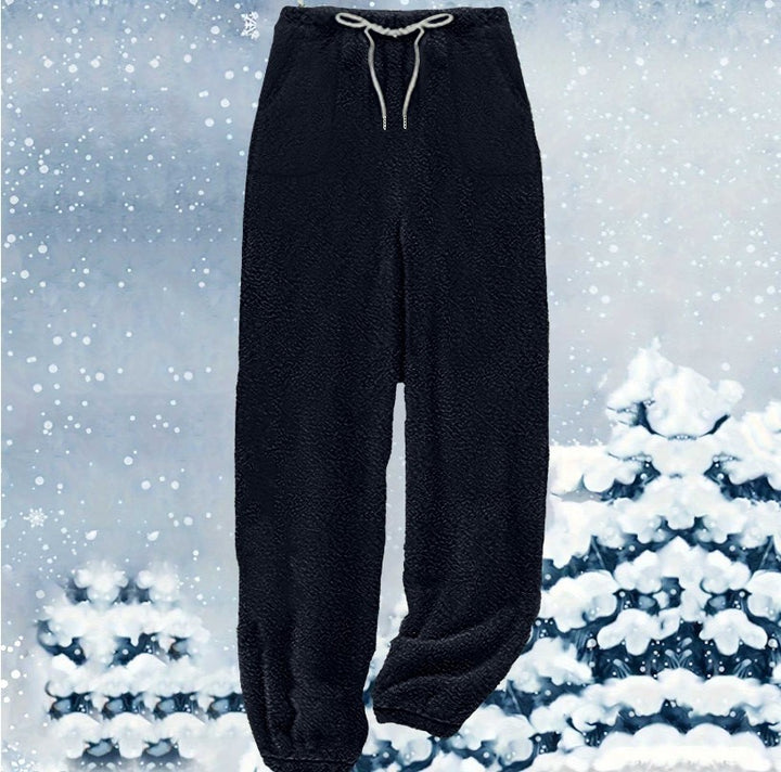Damen nan kuschelige Sherpa-Fleece Loungehose mit Kordelzug, hoher Taille und elastischen Bündchen Echo Archiv