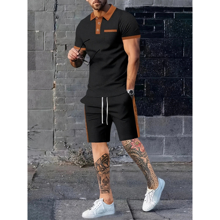 Herren Poloshirt und Shorts Set mit stylischem Kontrastdesign Echoarchiv