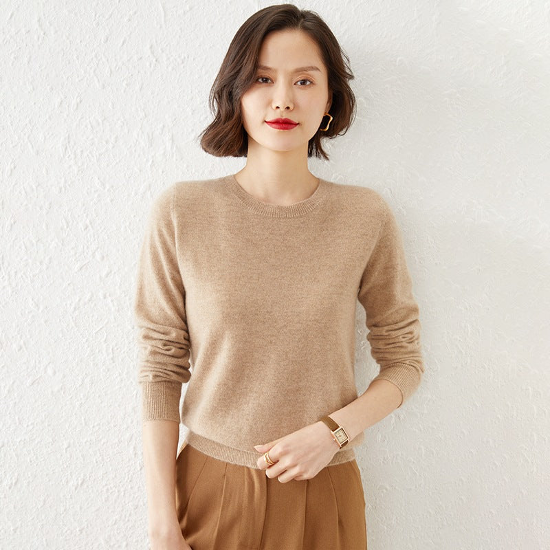 Damen Kurzgeschnittener Feinstrickpullover mit Rundhalsausschnitt und geripptem Bund Echoarchiv