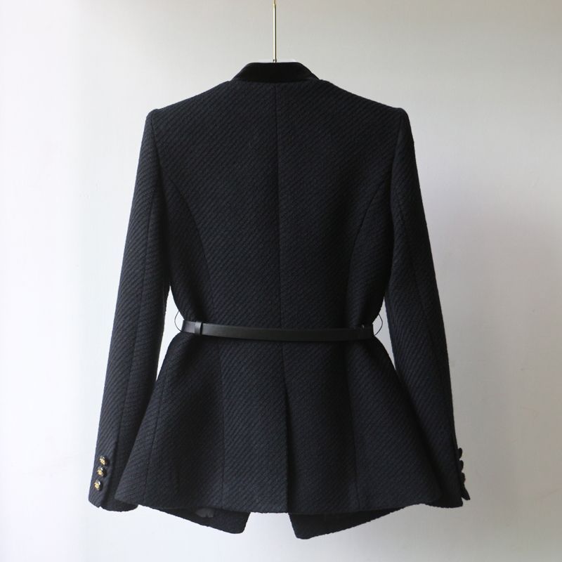 Damen Elegante Bouclé-Blazerjacke mit Samtbesatz und Taillengürtel – Valéne