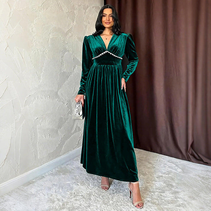 Damen Elegantes Maxikleid mit V-Ausschnitt und Rüschen Echo Archiv