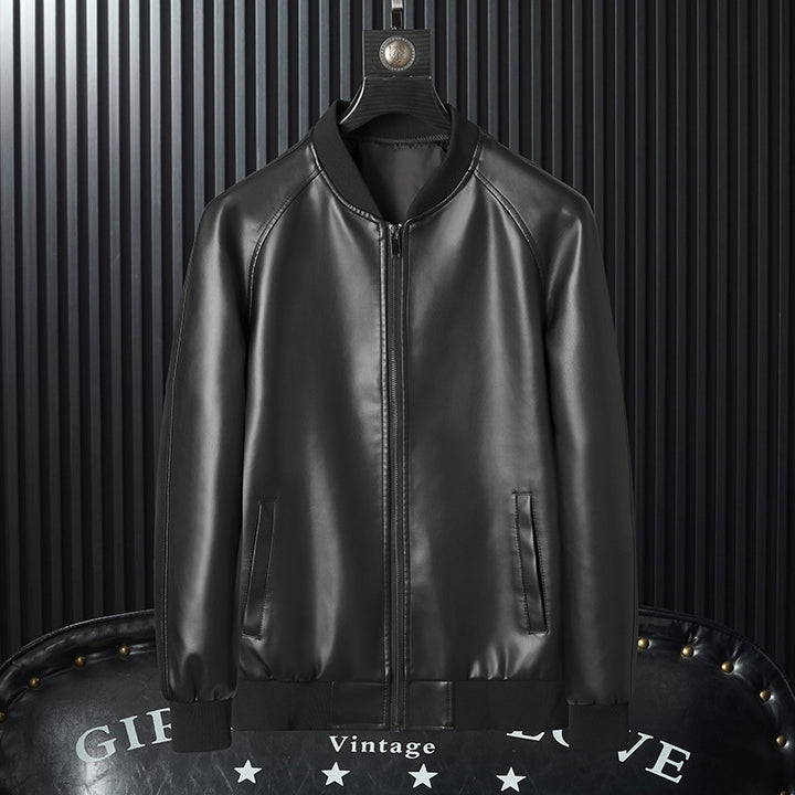 Herren schlanker Kunstleder-Bomber im minimalistischen Aviator‑Look mit geripptem Saum Echoarchiv