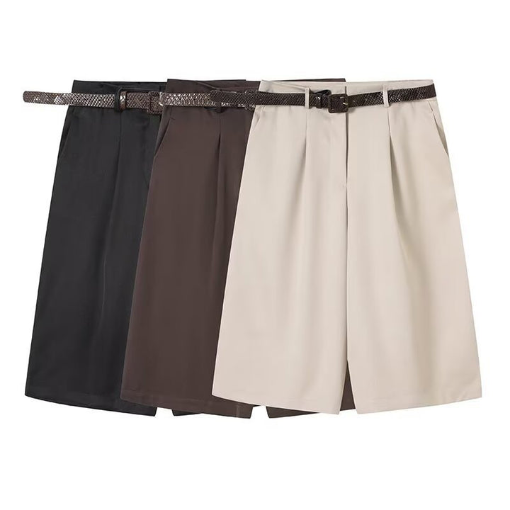 Damen elegante Hochwasser-Shorts mit geflochtenem Gürtel Echo Archiv