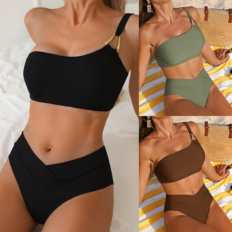 Damen Hochtailliertes Bikini-Set mit asymmetrischem Oberteil Echo Archiv