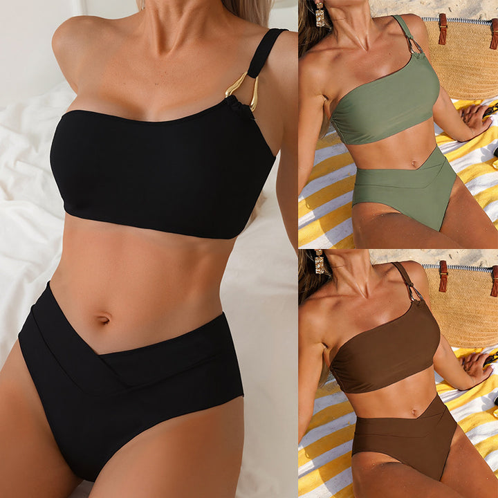 Damen Hochtailliertes Bikini-Set mit asymmetrischem Oberteil Echo Archiv