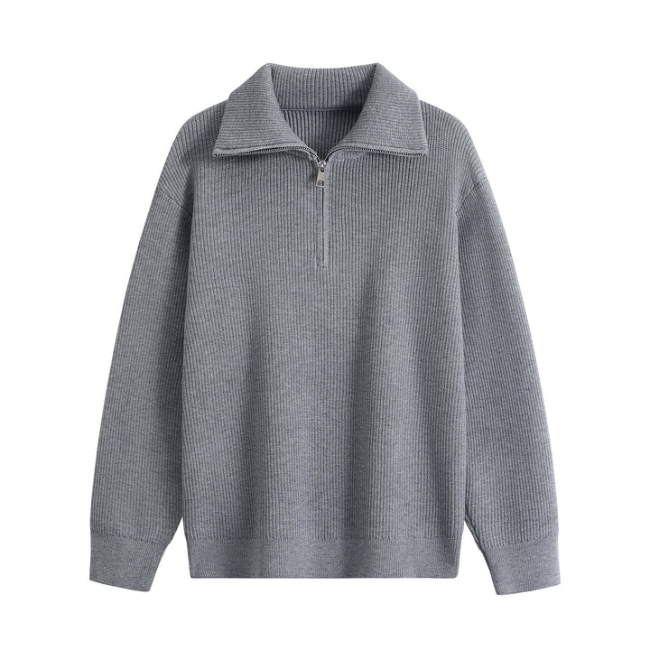 Herren Halbzip-Strickpullover mit Rippenstruktur und großem Umlegekragen Echoarchiv