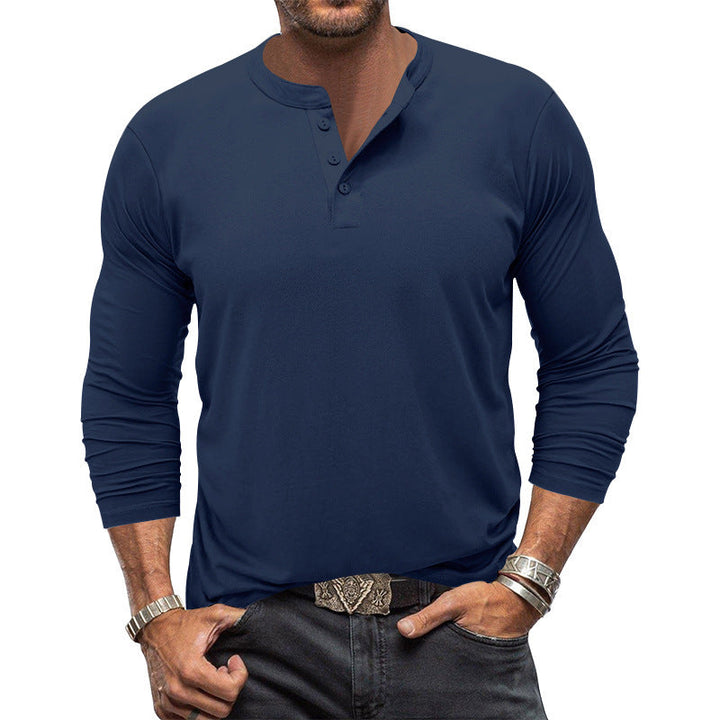 Herren Langarm-Henley-Shirt mit praktischem Knopfdesign Echoarchiv