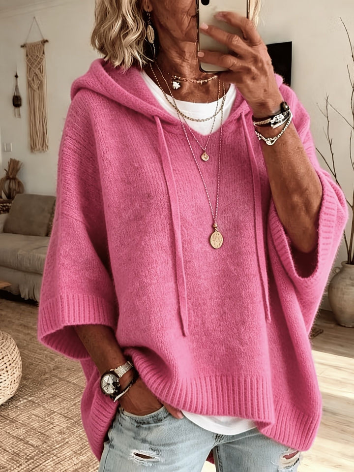 Damen nan Oversize Strickponcho mit Kapuze und kurzen Ärmeln Echo Archiv