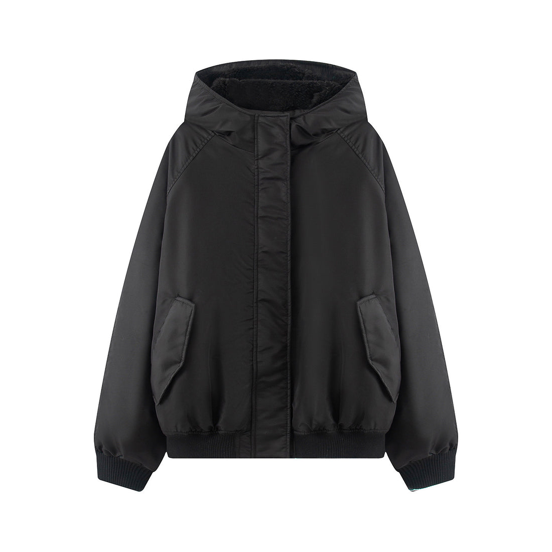Damen wattierte Kapuzenjacke mit Teddyfutter, verdeckter Reißverschluss und Rippbündchen – Célinea