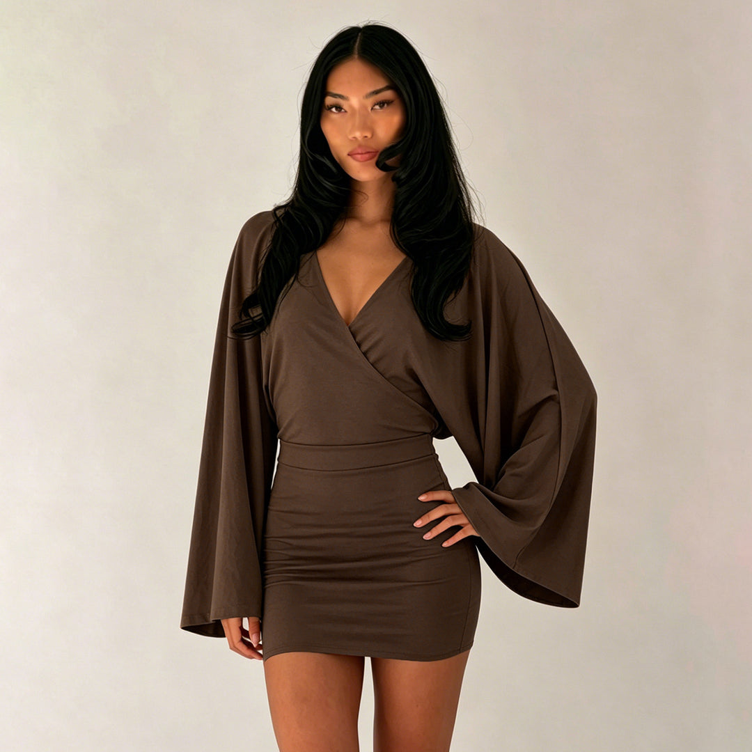 Damen nan Wickel-Minikleid mit Kimonoärmeln, taillierter Miedernaht und stretchigem Jersey Echo Archiv