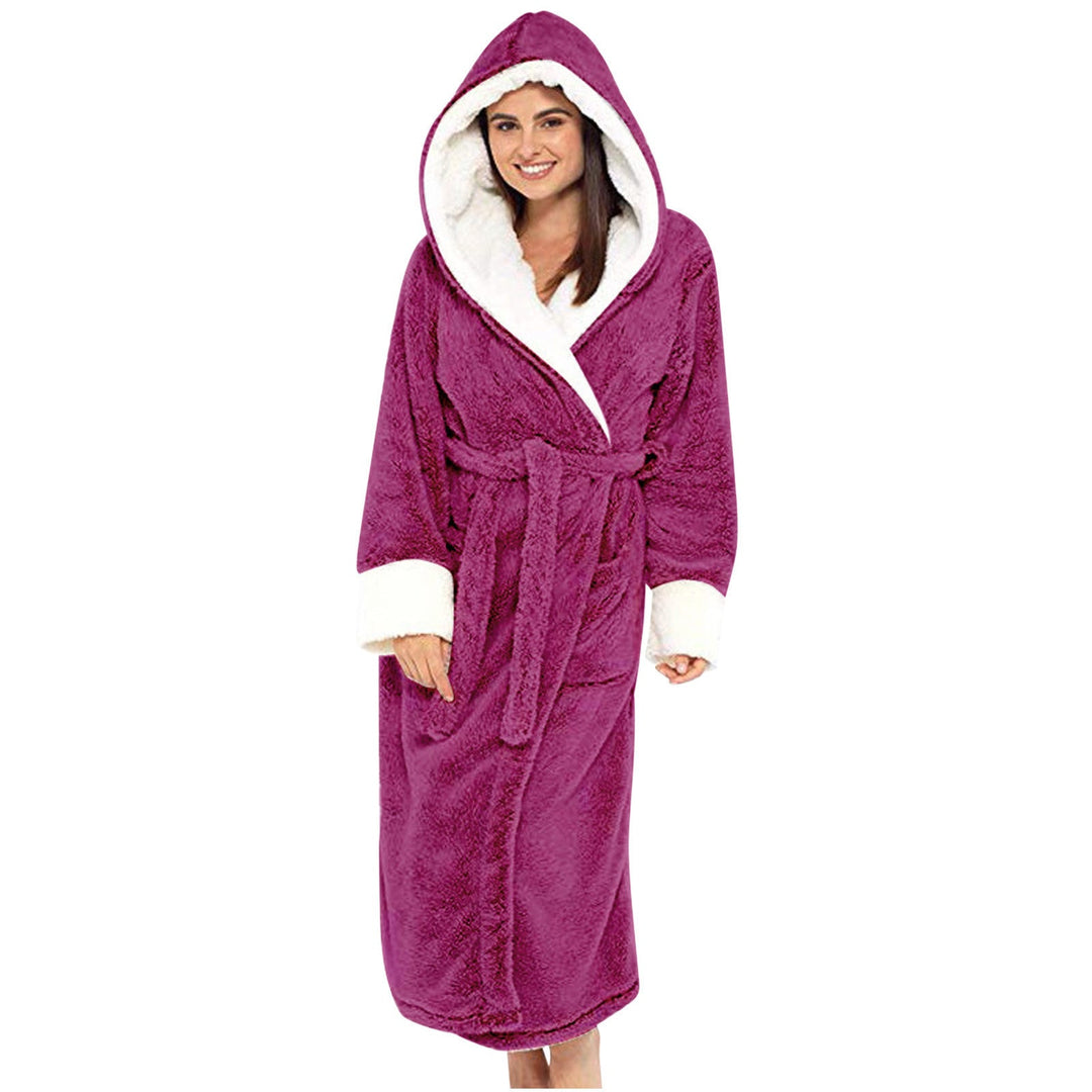 Damen Kuscheliger Fleece-Morgenmantel mit Kapuze und Gürtel Echoarchiv