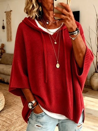 Damen nan Oversize Strickponcho mit Kapuze und kurzen Ärmeln Echo Archiv