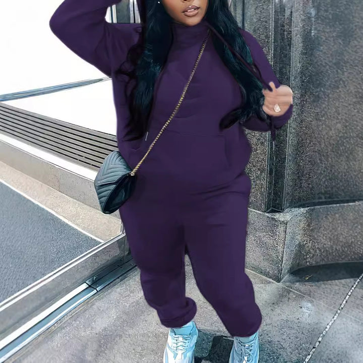 Damen nan kuscheliges Hoodie‑und Jogginghose Set mit hohem Kragen, Kängurutasche und tailliertem Bund Echo Archiv