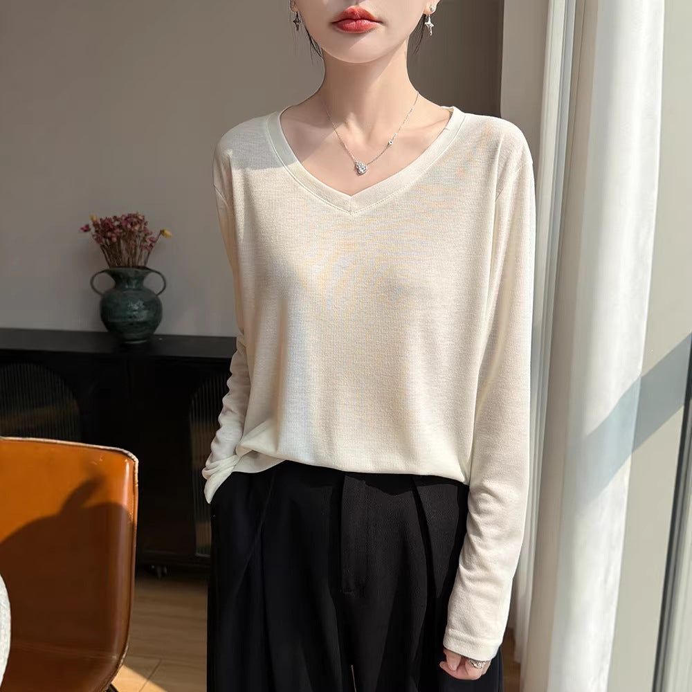 Damen Leichtes V-Ausschnitt-Feinstrick-Longsleeve Echoarchiv