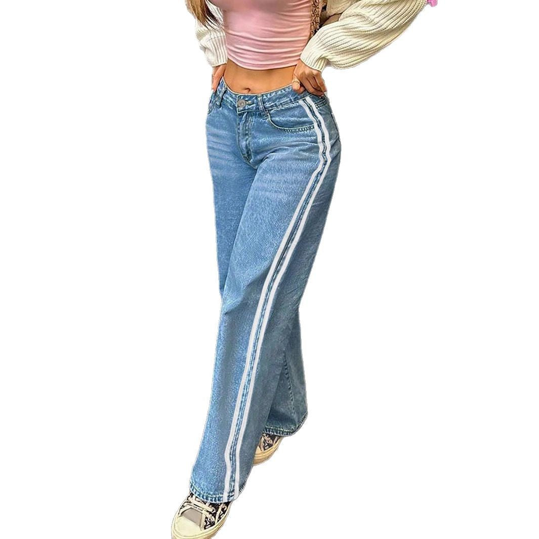 Damen weite Denim-Jeanshose mit sportivem Seitenstreifen Echo Archiv