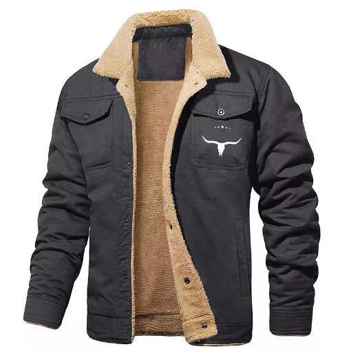 Herren Sherpa-gefütterte Canvas-Arbeiterjacke mit Brusttaschen Echoarchiv