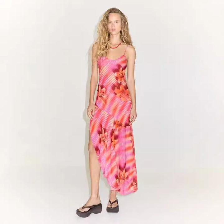 Damen Sommerliches Maxikleid mit asymmetrischem Saum und floralem Design Echo Archiv