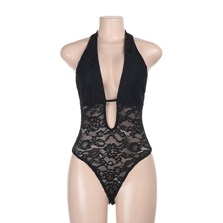 Damen verführerischer Neckholder-Badeanzug mit transparenten Spitzeinsätzen Echo Archiv