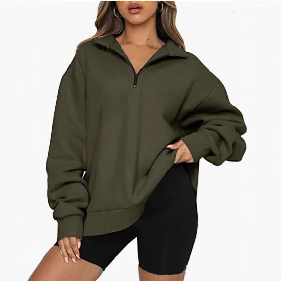 Damen nan oversized Sweatshirt mit halbem Reißverschluss, Stehkragen und überschnittener Schulter Echo Archiv