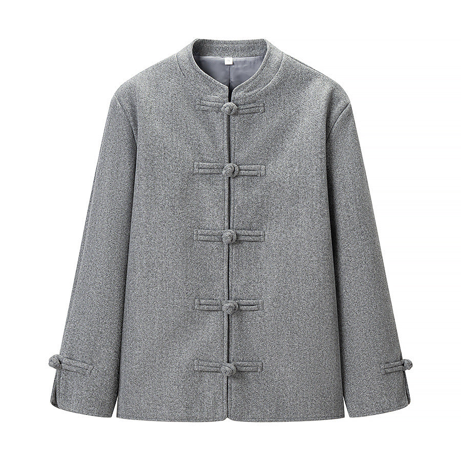 Damen Wolloptik-Kurzjacke mit Stehkragen und Knotenverschlüssen Echo Archiv
