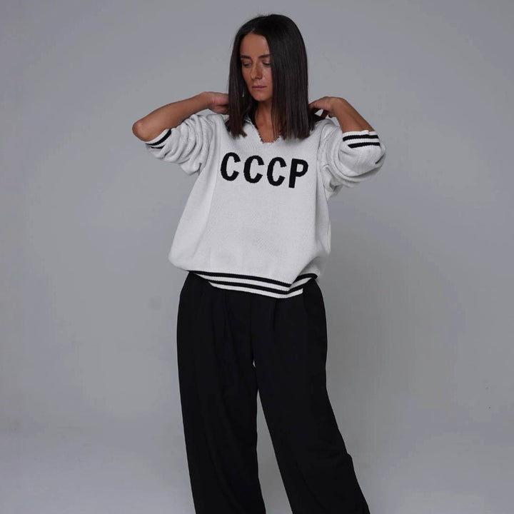 Damen oversize Strickpullover mit tiefem V-Ausschnitt und Kapuze – Mavelle