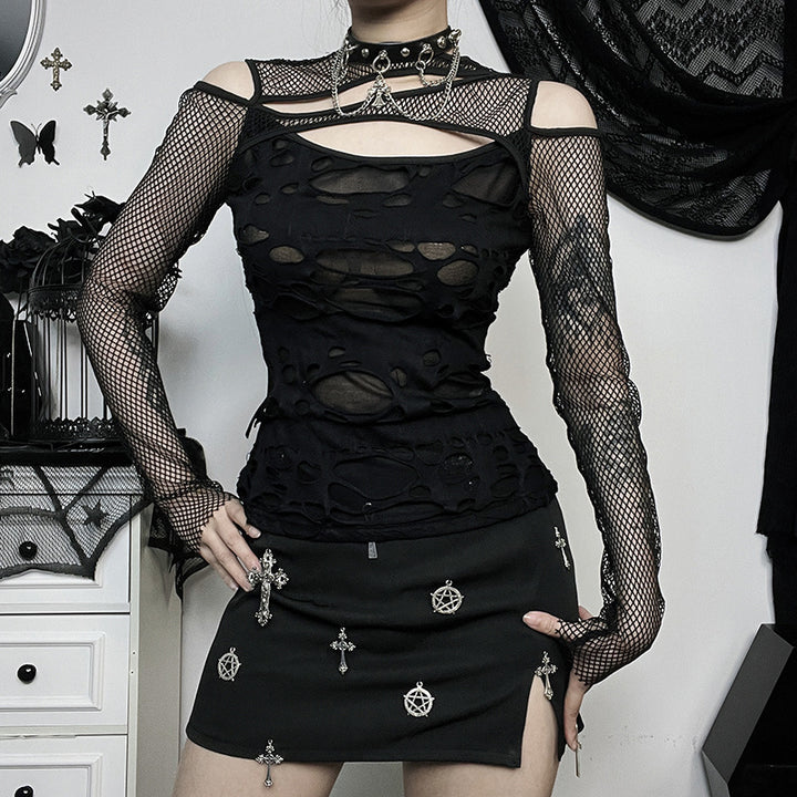Damen Modisches Oberteil mit transparentem Mesh-Design und raffinierten Cut-Outs Echo Archiv