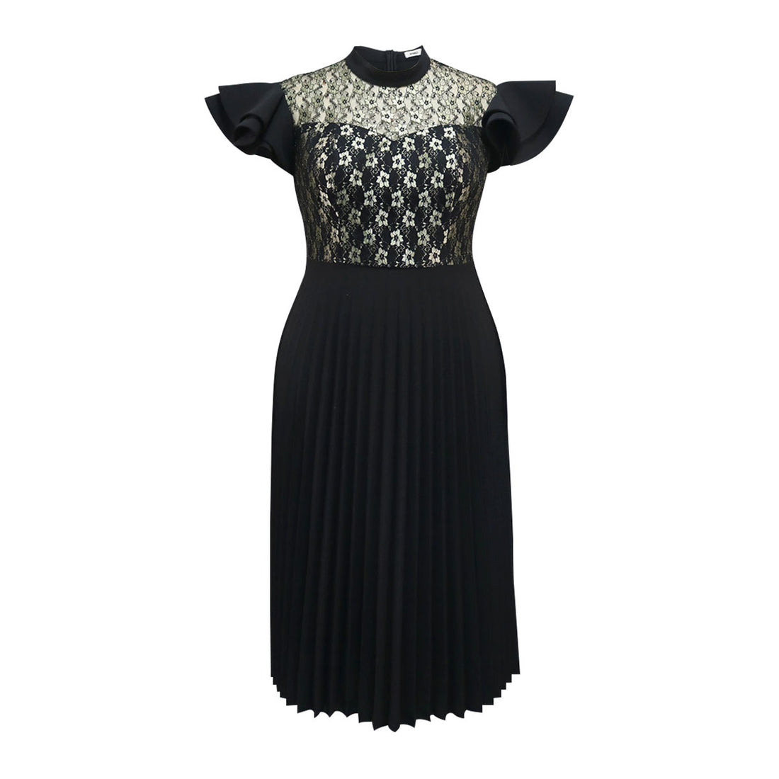 Damen Elegantes Plisseekleid mit floralem Spitzenoberteil – Orélia