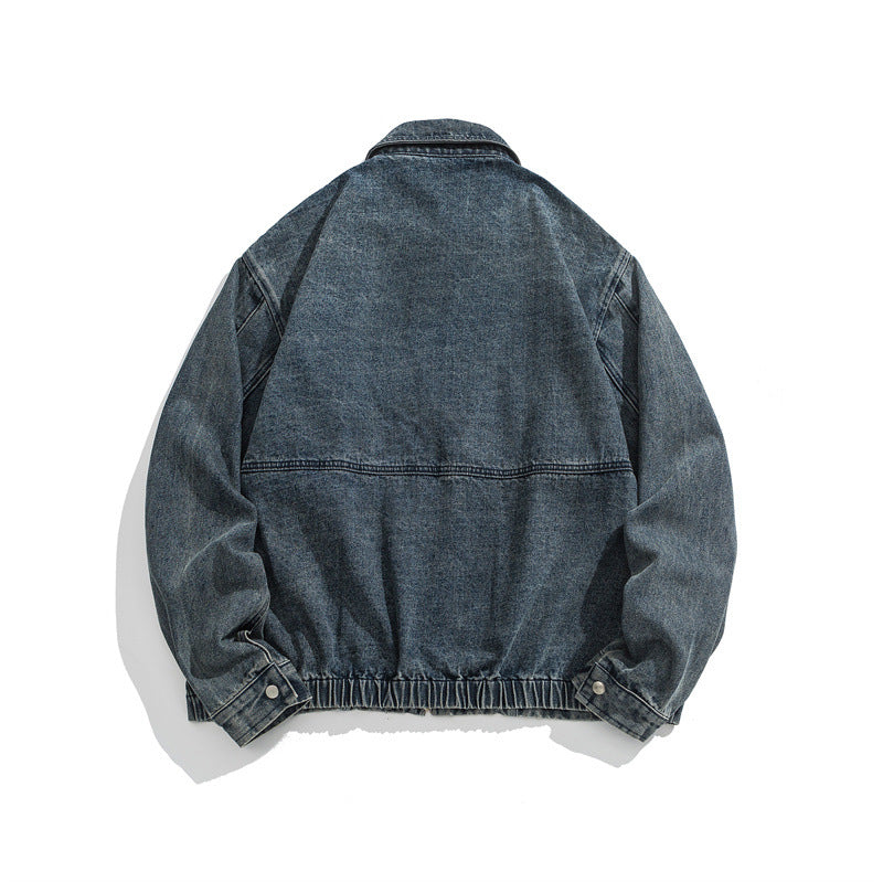 Unisex Kurz geschnittene Denim-Workerjacke mit durchgehendem Reißverschluss und kastiger Silhouette Echoarchiv