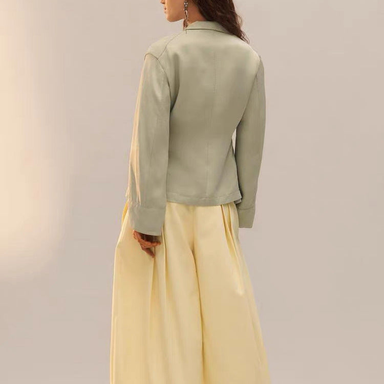 Damen Leichter Cropped Blazer mit Bindegürtel und Schalkragen Echoarchiv