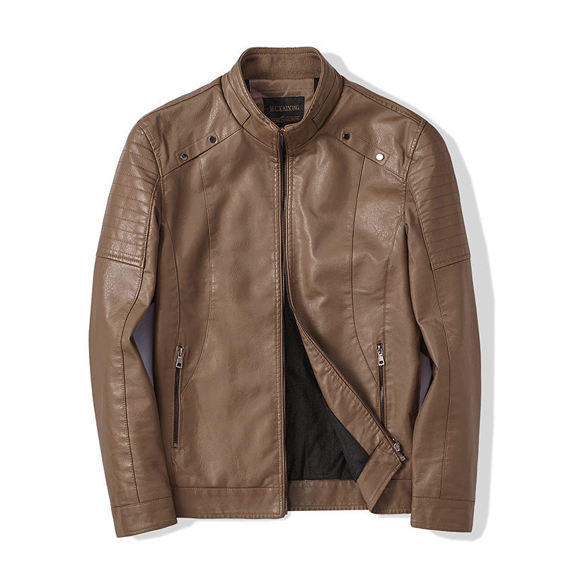 Herren Slim-Fit Kunstleder-Bikerjacke mit Stehkragen und Reißverschlusstaschen Echo Archiv