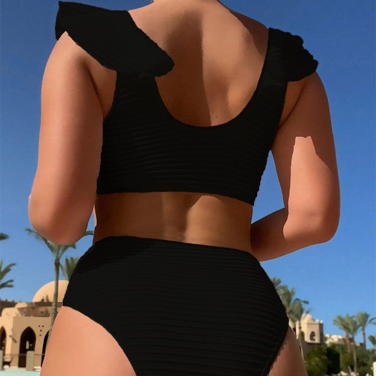 Damen Hoch taillierter Bikini mit verspielten Rüschendetails Echo Archiv