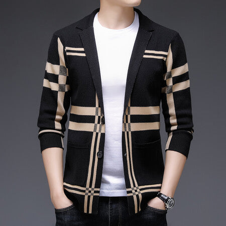 Herren modische Strickjacke mit elegantem Karomuster Echoarchiv