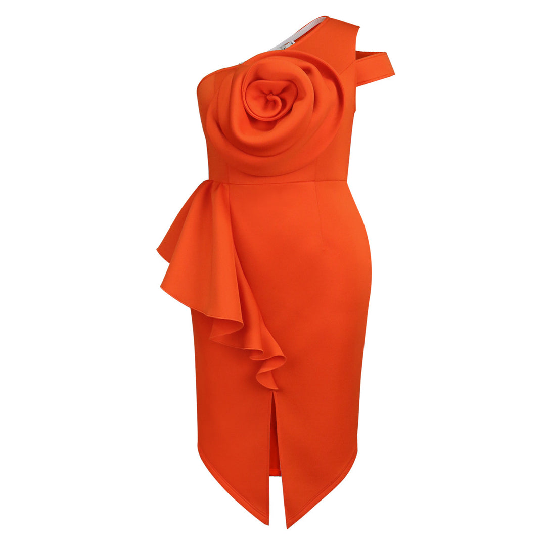 Damen Elegantes One-Shoulder Kleid mit Zierblüte und asymmetrischem Saum Echo Archiv