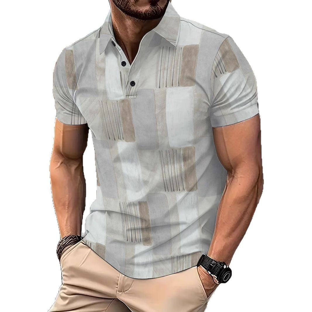 Herren Kurzarmhemd mit modernem geometrischem Muster und stilvollen Knopfdetails Echoarchiv