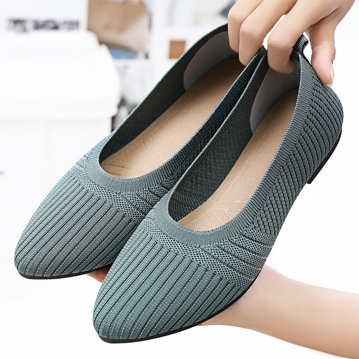 Damen nan gestrickter Ballerina-Slip-On mit sockenähnlichem Schaft, Memory-Komfortfußbett und flexibler rutschfester Laufsohle Echo Archiv