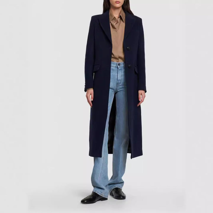 Damen Midilanger Einreihiger Tailoring‑Mantel mit schmalem Revers und Pattentaschen Echoarchiv
