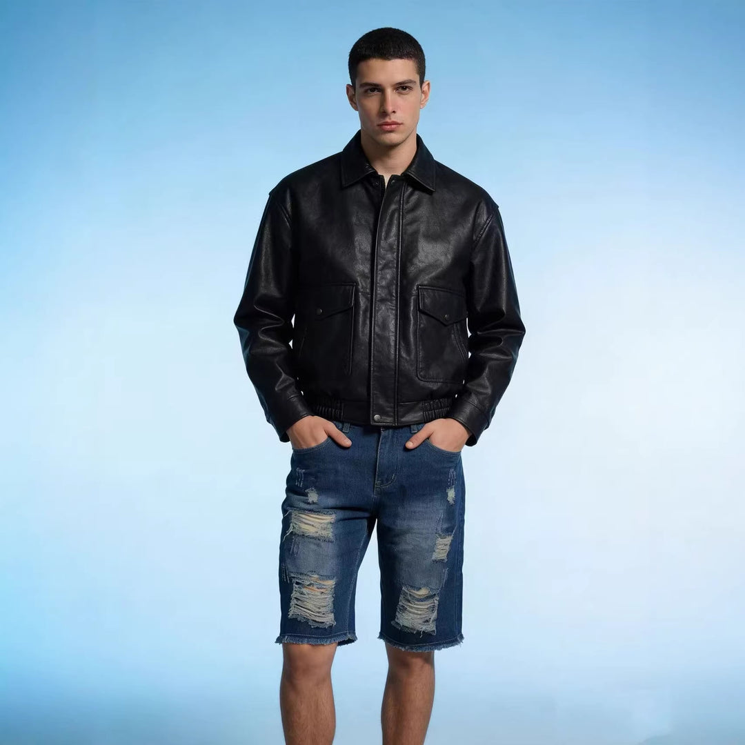 Herren lässige destroyed Jeansshorts mit fransigen Abschlüssen und weitem Bein Echo Archiv
