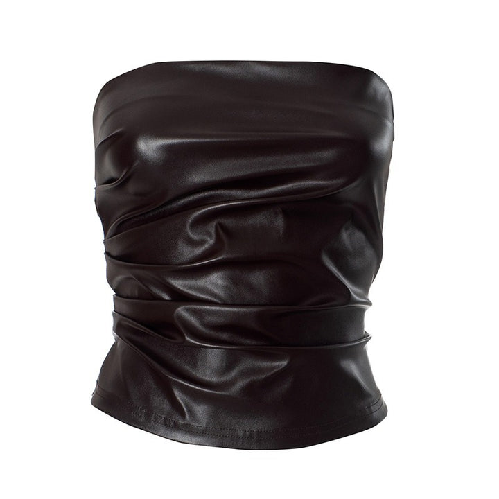 Damen Bandeau-Oberteil aus hochwertigem Kunstleder mit raffinierten Rüschendetails Echo Archiv