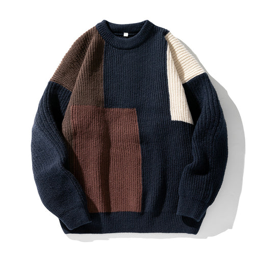 Unisex Grobgestrickter Colorblock-Pullover mit kastigem Oversize‑Schnitt und geripptem Rundhals Echo Archiv
