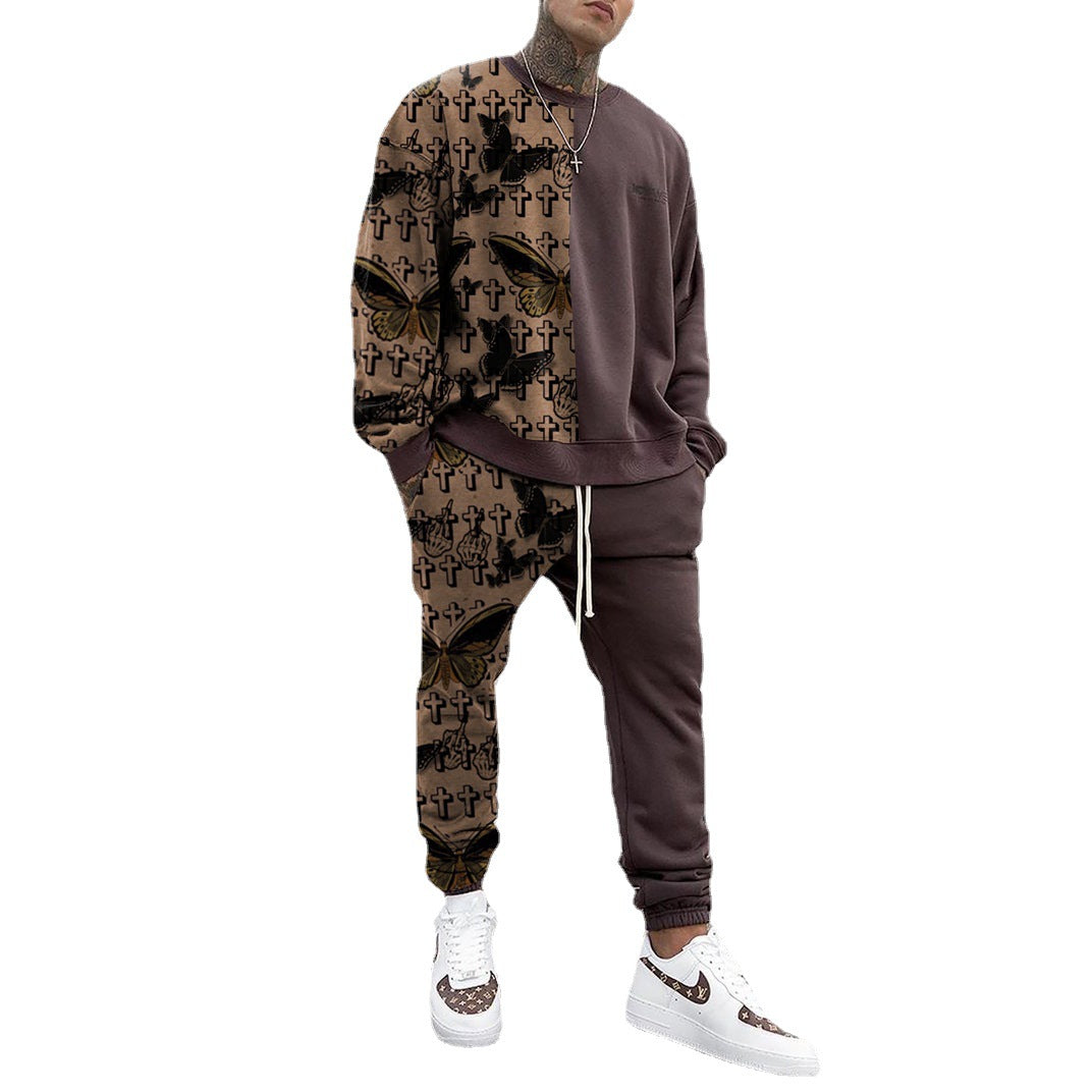 Herren Weit geschnittenes Freizeit-Set aus Baumwollfleece mit grafischem Frontprint und Kordel-Jogger Echoarchiv