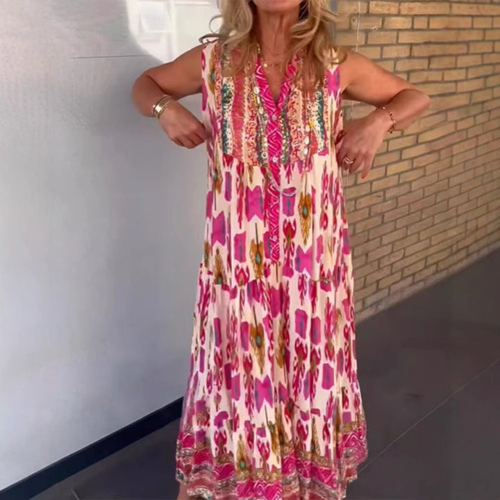 Damen nan fließendes Maxikleid im Boho-Stil mit V-Ausschnitt, Stufenrock und bestickter Passe Echo Archiv