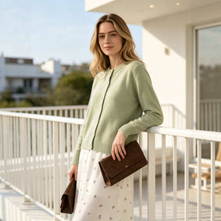 Damen Feinstrick-Cardigan mit Rundhals, durchgehender Knopfleiste & Rippbündchen Echoarchiv