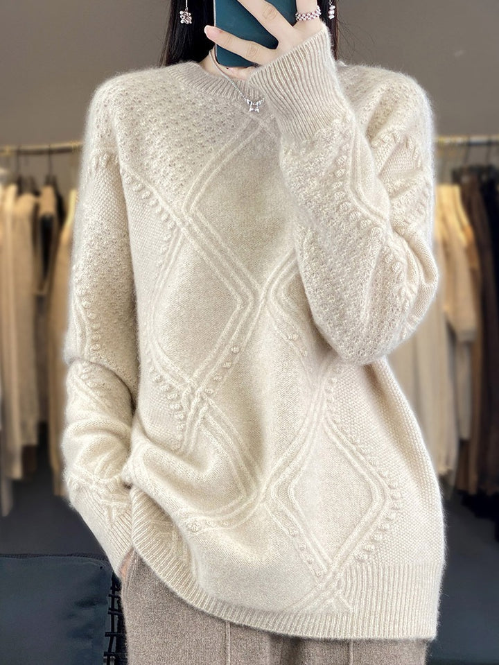 Damen Kuscheliger Mohair‑Look Oversize‑Pullover mit Rautenstruktur und Noppen‑Details Echoarchiv