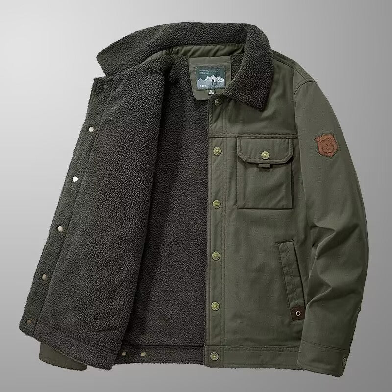 Herren Gefütterte Canvas-Arbeitsjacke mit Sherpa-Innenfutter und Hemdkragen Echoarchiv