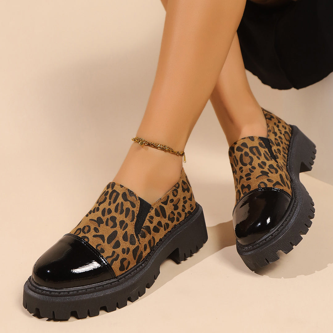 Damen nan modische Chunky-Loafer mit Animalprint, Lack-Toecap und profilierter Traktorsohle Echo Archiv