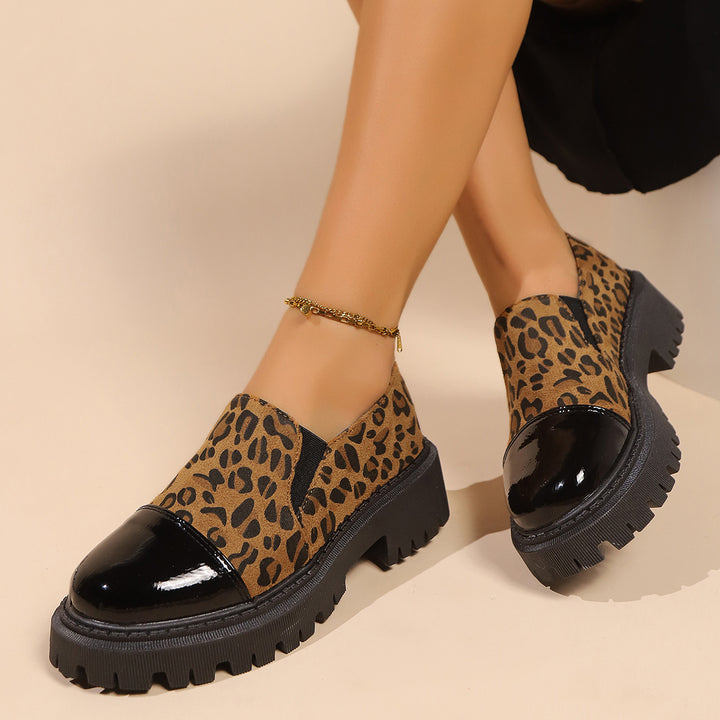 Damen nan modische Chunky-Loafer mit Animalprint, Lack-Toecap und profilierter Traktorsohle Echo Archiv