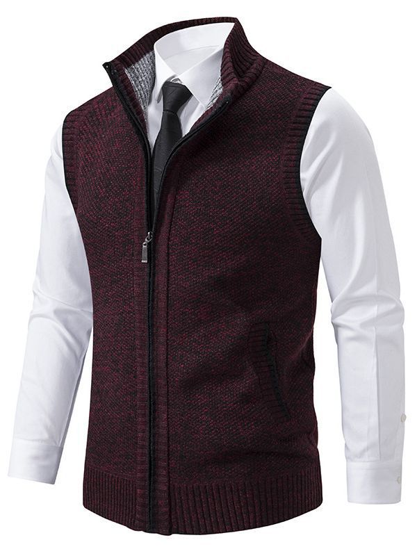 Herren elegante Strickweste mit hohem Kragen und praktischen Reißverschlusstaschen Echoarchiv