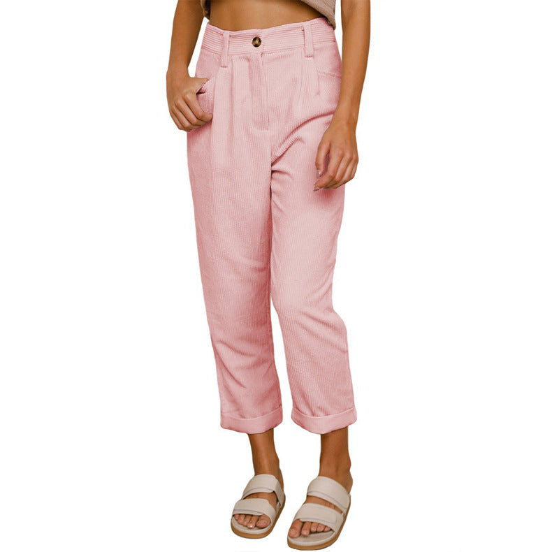 Damen modische Cordhose mit hohem Bund und weitem Bein – Avélisse