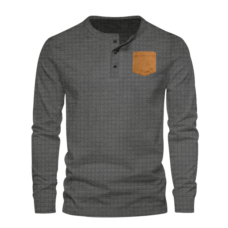Herren Langarm-Henley-Shirt mit modischem Strukturmuster und praktischer Brusttasche Echoarchiv