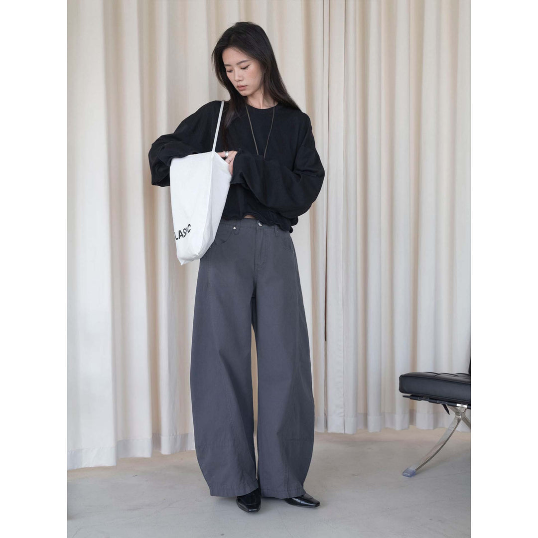 Damen Weite High‑Waist Baumwoll-Jeanshose mit tiefem Schritt und Fünf-Taschen Echoarchiv